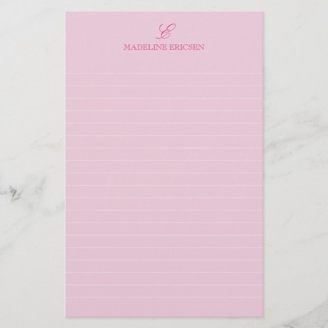Simple Elegance Pink Monogram Lined Stationery (Front)