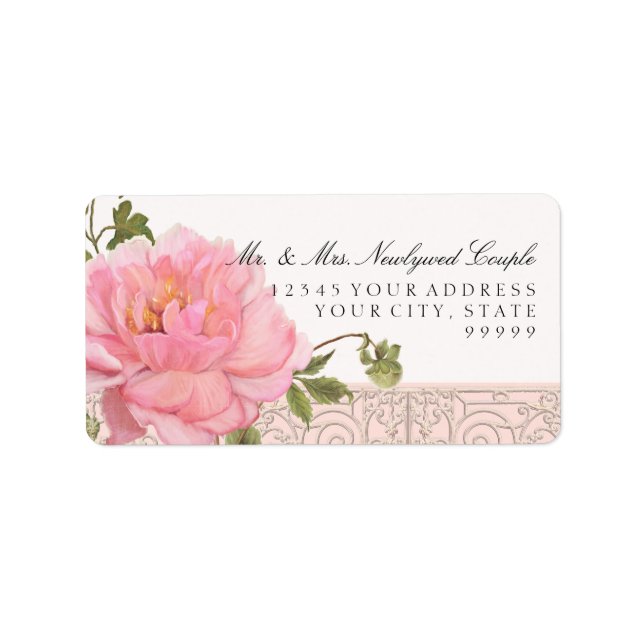 Simple Elegance Pretty Peony Flower Art Typography Label (Front)