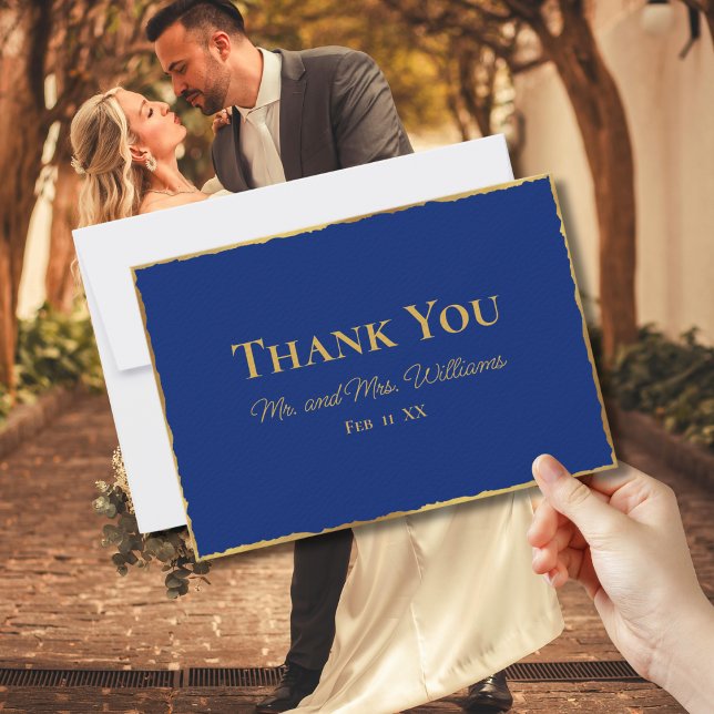 Simple Elegance Royal Blue Luxe Gold Edge Wedding Thank You Card (Creator Uploaded)