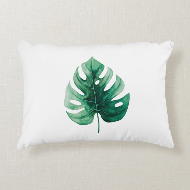 Simple Elegance Tropical Green Monstera Leaf Decorative Cushion (Front)
