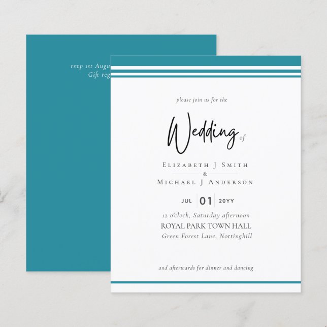Simple Elegance Turquoise Modern Budget Wedding (Front/Back)