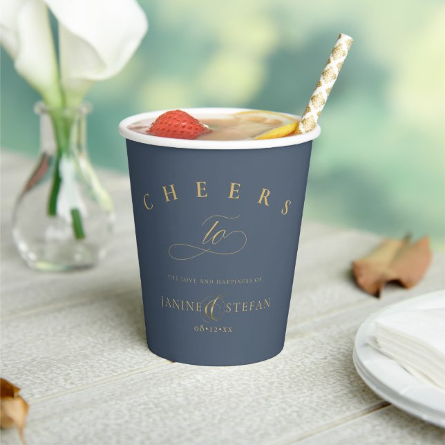 Simple Elegance Wedding Cheers Blue ID1022 Paper Cups (Insitu)