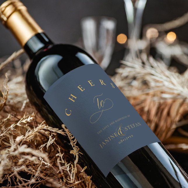 Simple Elegance Wedding Cheers Blue ID1022 Wine Label (Creator Uploaded)