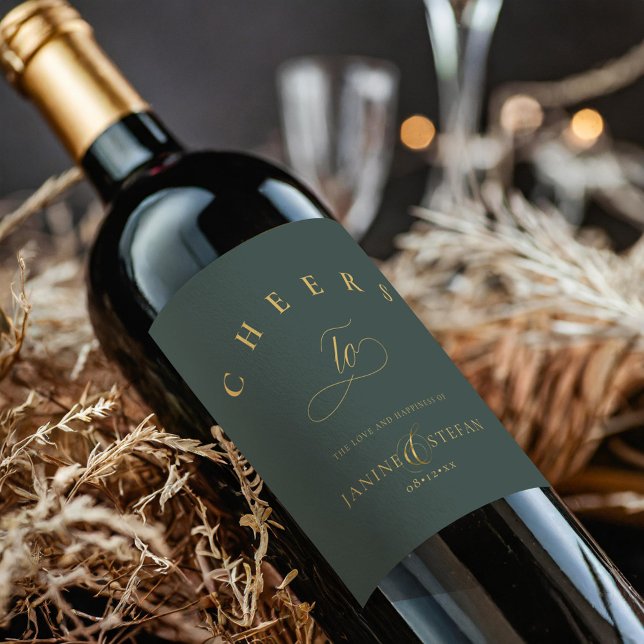 Simple Elegance Wedding Cheers Green ID1022 Wine Label (Creator Uploaded)