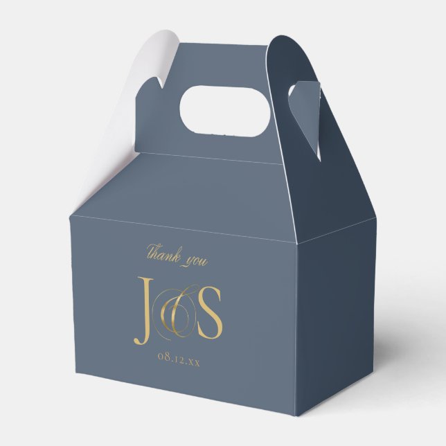 Simple Elegance Wedding Initials Blue ID1022 Favour Box (Front Side)