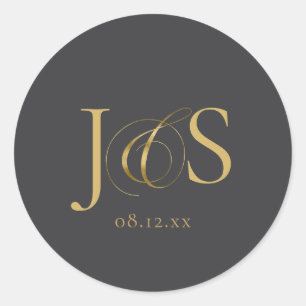 Simple Elegance Wedding Initials Charcoal ID1022 Classic Round Sticker