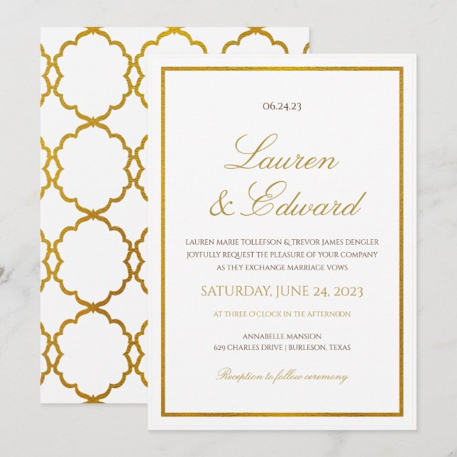 Simple Elegance Wedding Invitation- Faux Gold Foil Invitation (Front/Back)