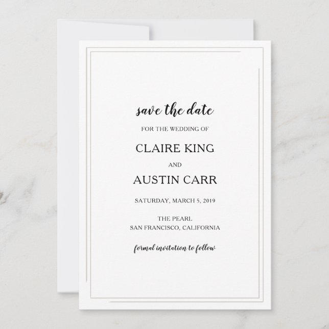 Simple Elegance Wedding Save the Date (Front)
