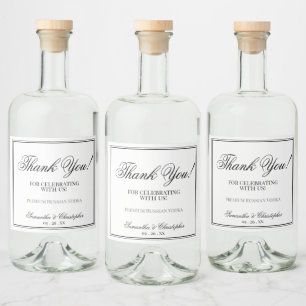 Simple Elegance Wedding Thank You Black & White Liquor Bottle Label
