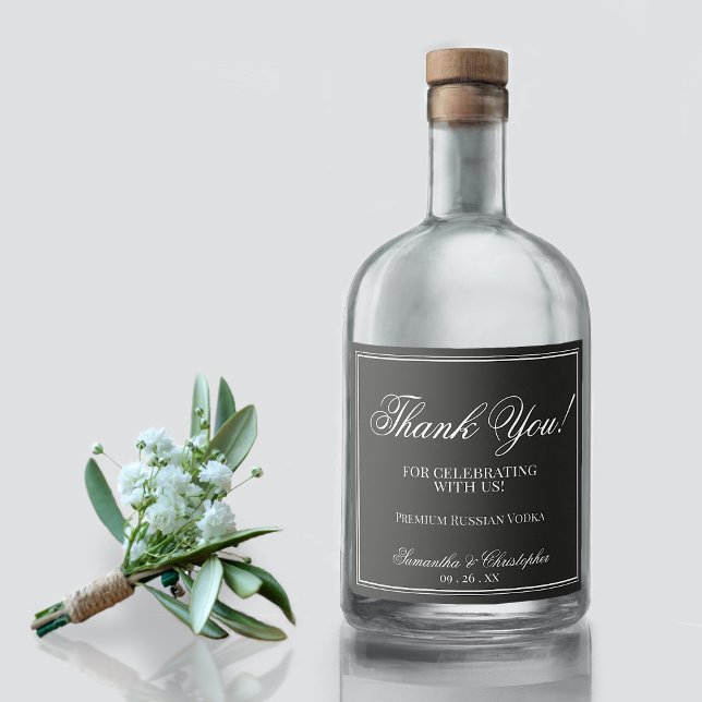 Simple Elegance Wedding Thank You White on Black Liquor Bottle Label (Creator Uploaded)