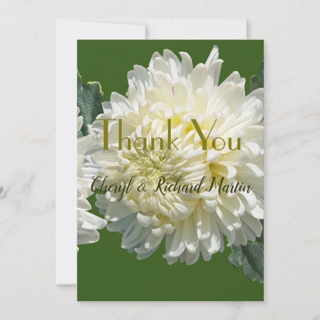 Simple Elegance White Bloom Chrysanthemum Wedding Thank You Card (Front)