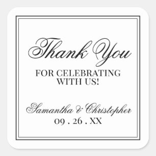 Simple Elegance White Wedding Thank You Square Sticker