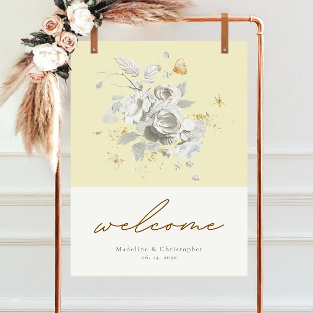 Simple Elegance Yellow Floral Wedding Welcome Sign (Creator Uploaded)