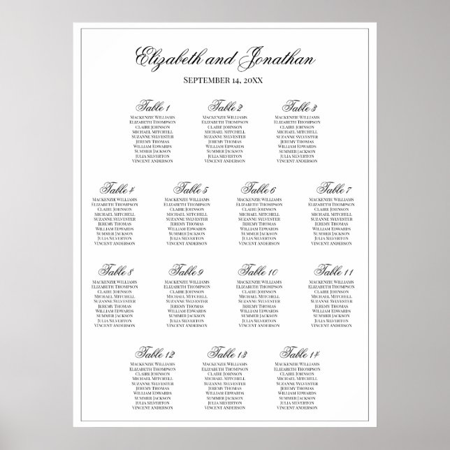 Simple Elegant 14 Table Wedding Seating Chart (Front)