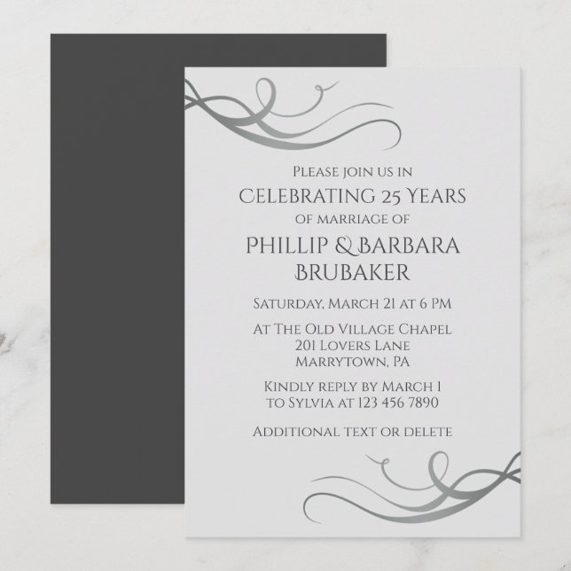 Simple Elegant 25th Wedding Anniversary Party  Invitation (Front/Back)
