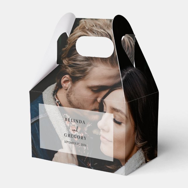 Simple Elegant 2 Photo Overlay Script Wedding Favour Box (Front Side)