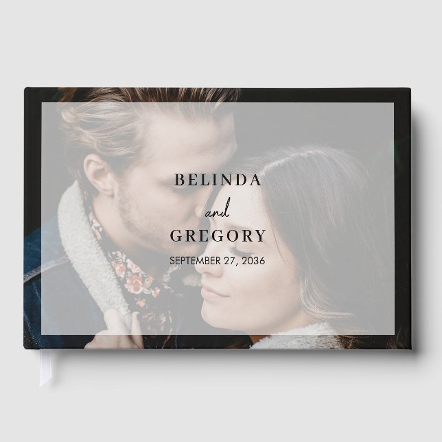 Simple Elegant 2 Photo Overlay Script Wedding Guest Book (Front)