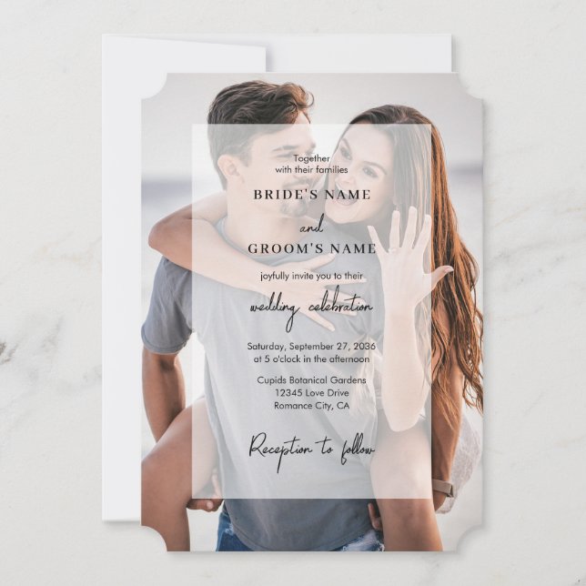 Simple Elegant 2 Photo Overlay Script Wedding Invitation (Front)
