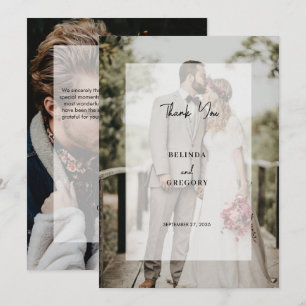 Simple Elegant 2 Photo Overlay Script Wedding Thank You Card