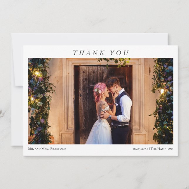 Simple Elegant 2 Photos Typography Message Wedding Thank You Card (Front)