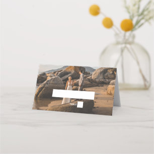 Simple Elegant 2Photo Overlay Script Wedding Favou Place Card