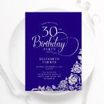 Simple Elegant 30th Birthday Purple Silver Roses Invitation<br><div class="desc">Simple elegant 30th birthday party invitation in purple and silver. Classy design featuring roses, faux silver foil and typography script font. Trendy invite card perfect for a stylish female bday celebration. Personalise with your own details. Can be customised to any age. Printed Zazzle invitations or instant download digital printable template....</div>