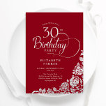 Simple Elegant 30th Birthday Red Silver Roses Invitation<br><div class="desc">Simple elegant 30th birthday party invitation in red and silver. Classy design featuring roses, faux silver foil and typography script font. Trendy invite card perfect for a stylish female bday celebration. Personalise with your own details. Can be customised to any age. Printed Zazzle invitations or instant download digital printable template....</div>