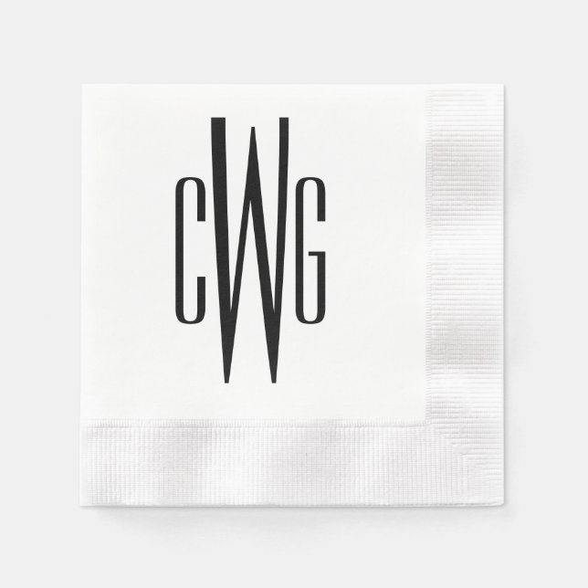 Simple Elegant 3 Initial Letter Monogram #4 Black Napkin (Front)