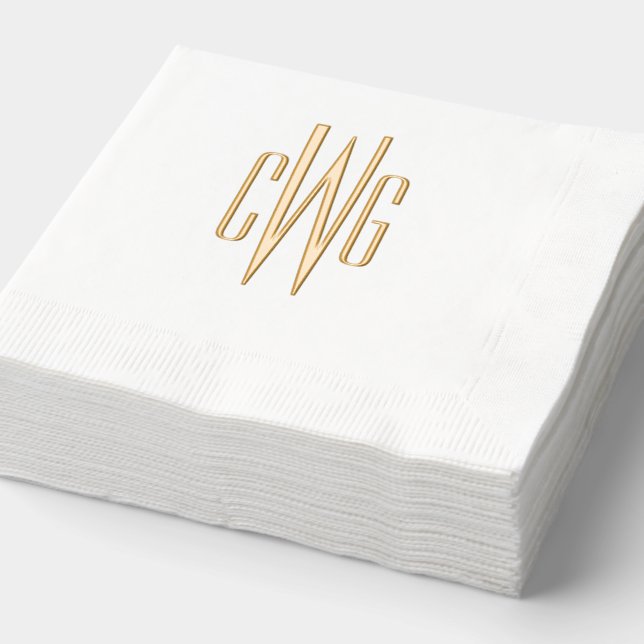 Simple Elegant 3 Initial Letter Monogram #4 Foil Napkins (Detail)