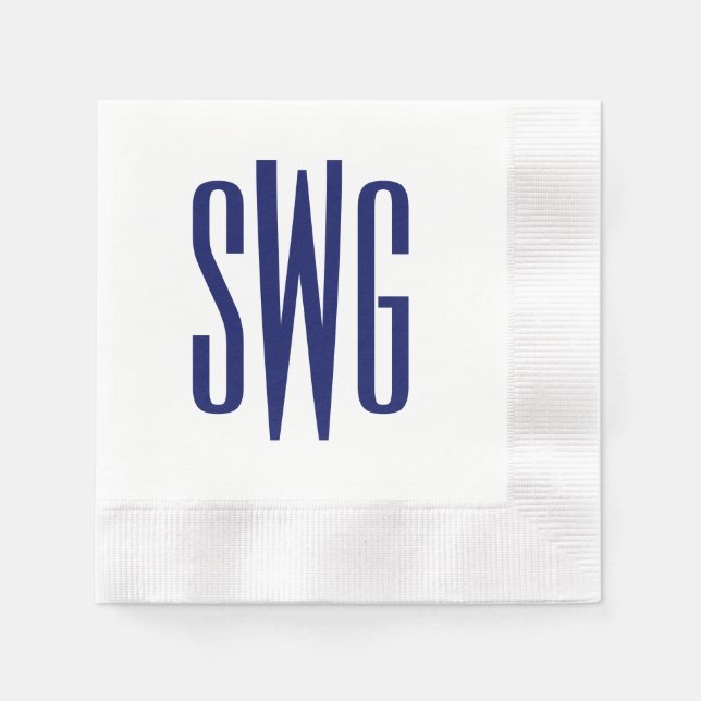 Simple Elegant 3 Initial Letter Monogram #8BSt3 Bl Napkin (Front)