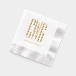 Simple Elegant 3 Initial Letter Monogram #8D Name Foil Napkins