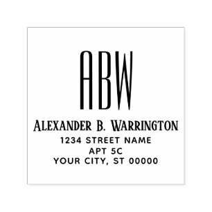 Simple Elegant 3 Initial Monogram Name Address #8 Self-inking Stamp