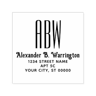 Simple Elegant 3 Initial Monogram Name Address Self-inking Stamp