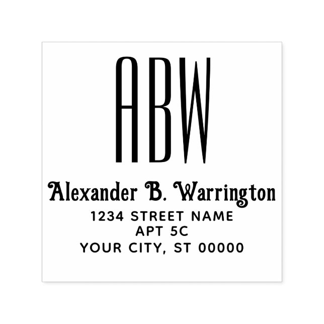Simple Elegant 3 Initial Monogram Name Address Self-inking Stamp (Design)