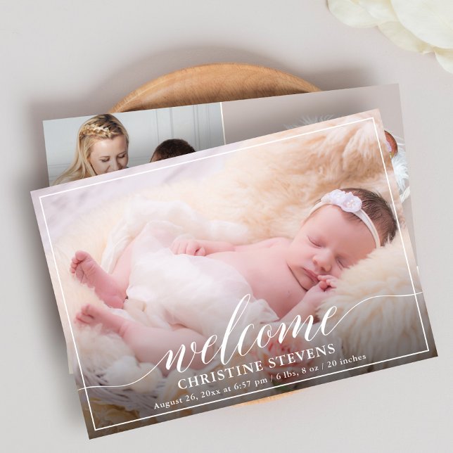 Simple Elegant 3 Photo Birth Announcement (Creator Uploaded)