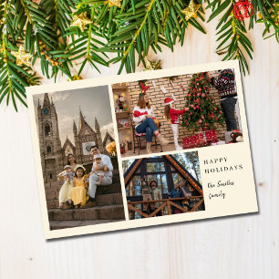 Simple Elegant 3 photo collage Minimal Christmas Holiday Card