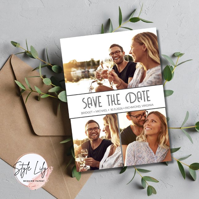 Simple Elegant 3 Photo Wedding Save The Date (Creator Uploaded)