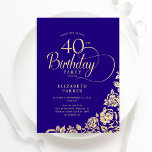 Simple Elegant 40th Birthday Purple Gold Roses Invitation<br><div class="desc">Simple elegant 40th birthday party invitation in purple and gold. Classy design featuring roses, faux gold foil and typography script font. Trendy invite card perfect for a stylish female bday celebration. Personalise with your own details. Can be customised to any age. Printed Zazzle invitations or instant download digital printable template....</div>
