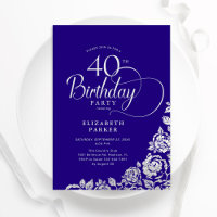 Simple Elegant 40th Birthday Purple Silver Roses