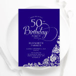 Simple Elegant 50th Birthday Purple Silver Roses Invitation<br><div class="desc">Simple elegant 50th birthday party invitation in purple and silver. Classy design featuring roses, faux silver foil and typography script font. Trendy invite card perfect for a stylish female bday celebration. Personalise with your own details. Can be customised to any age. Printed Zazzle invitations or instant download digital printable template....</div>