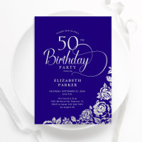 Simple Elegant 50th Birthday Purple Silver Roses