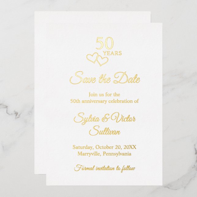 Simple Elegant 50th Wedding Anniversary Gold Heart (Front/Back)