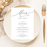 Simple Elegant 5x7 Wedding Dinner Food Menu Cards<br><div class="desc">Set the table with style using these Simple Elegant 5x7 Wedding Dinner Food Menu Cards. Featuring minimalist black and white calligraphy, they're the perfect touch for any wedding reception. Each card is a tasteful guide through your carefully selected wedding dinner menu, from the appetising starter to the delightful dessert. Designed...</div>