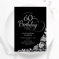 Simple Elegant 60th Birthday Black Silver Roses