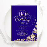 Simple Elegant 80th Birthday Purple Gold Roses Invitation<br><div class="desc">Simple elegant 80th birthday party invitation in purple and gold. Classy design featuring roses, faux gold foil and typography script font. Trendy invite card perfect for a stylish female bday celebration. Personalise with your own details. Can be customised to any age. Printed Zazzle invitations or instant download digital printable template....</div>