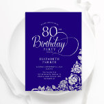 Simple Elegant 80th Birthday Purple Silver Roses Invitation<br><div class="desc">Simple elegant 80th birthday party invitation in purple and silver. Classy design featuring roses, faux silver foil and typography script font. Trendy invite card perfect for a stylish female bday celebration. Personalise with your own details. Can be customised to any age. Printed Zazzle invitations or instant download digital printable template....</div>