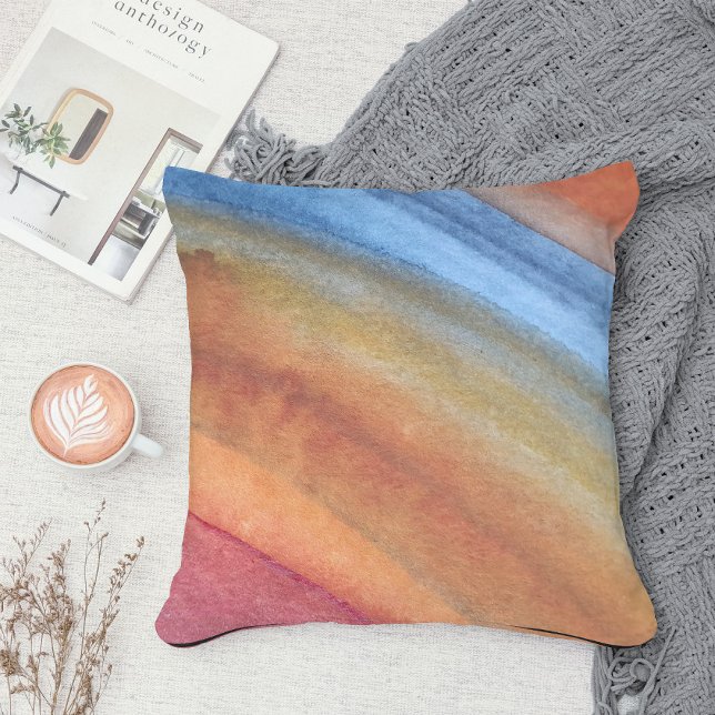 Simple Elegant Abstract Brown Blue Red Watercolor Cushion (Creator Uploaded)