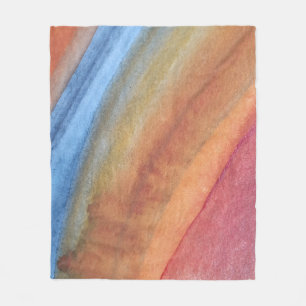 Simple Elegant Abstract Brown Blue Red Watercolor Fleece Blanket