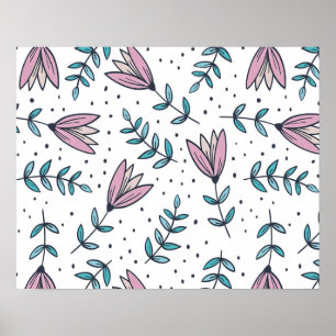 Simple Elegant Abstract Floral Leaves Pattern   Poster