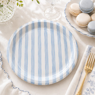 Simple Elegant Amalfi Blue Striped Baby Shower Paper Plate